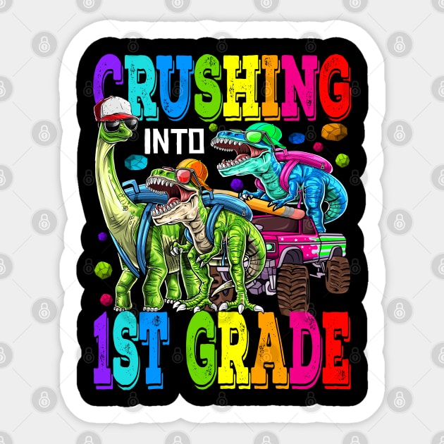 Crushing Into 1st Grade Monster Truck Dinosaur T Rex Sticker by eyelashget